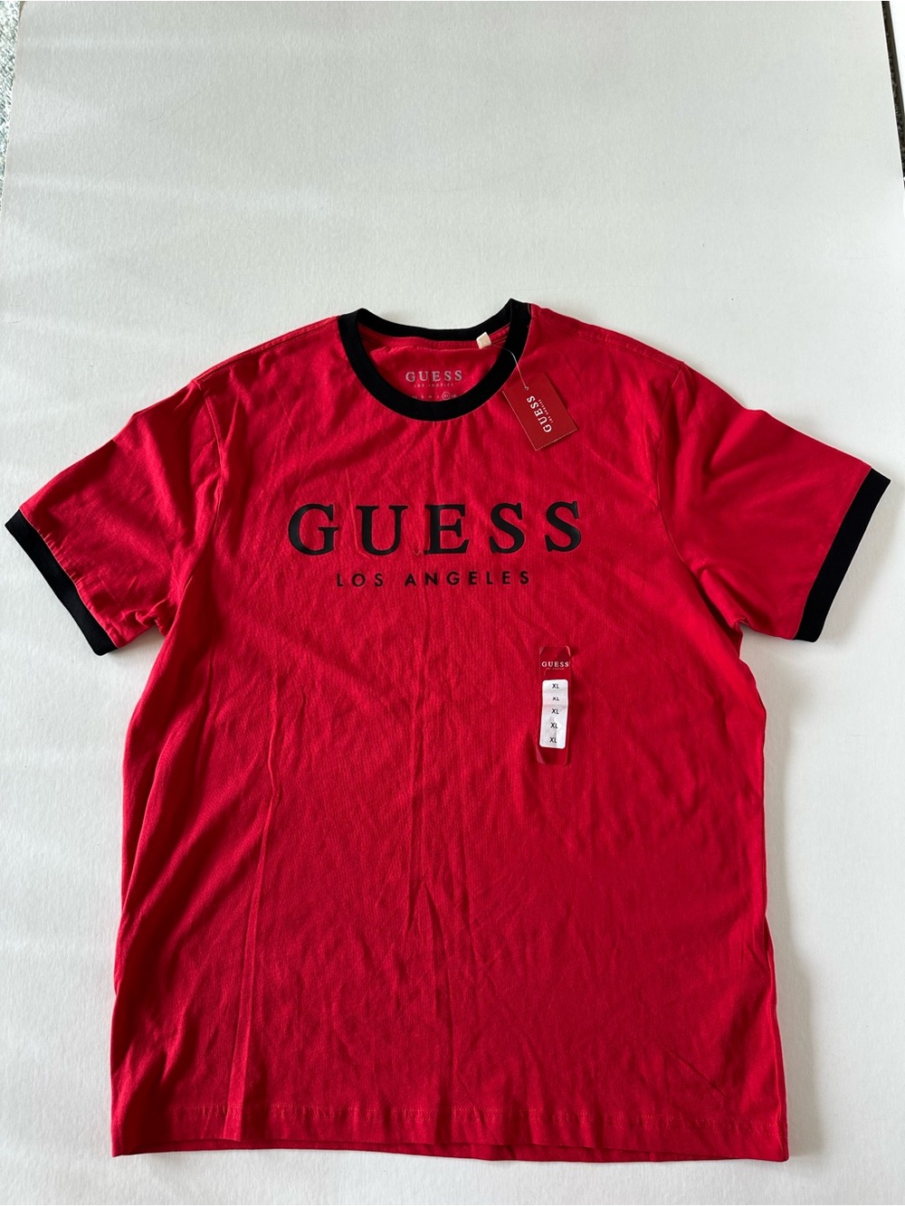 Guess Mens XL Red Logo Tee with Black Trim